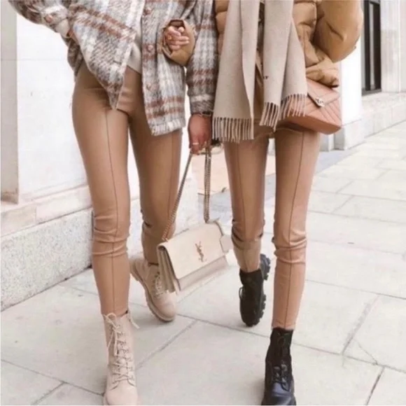 ZARA faux leather Tan Women's skinny Pants size M - Picture 2 of 14